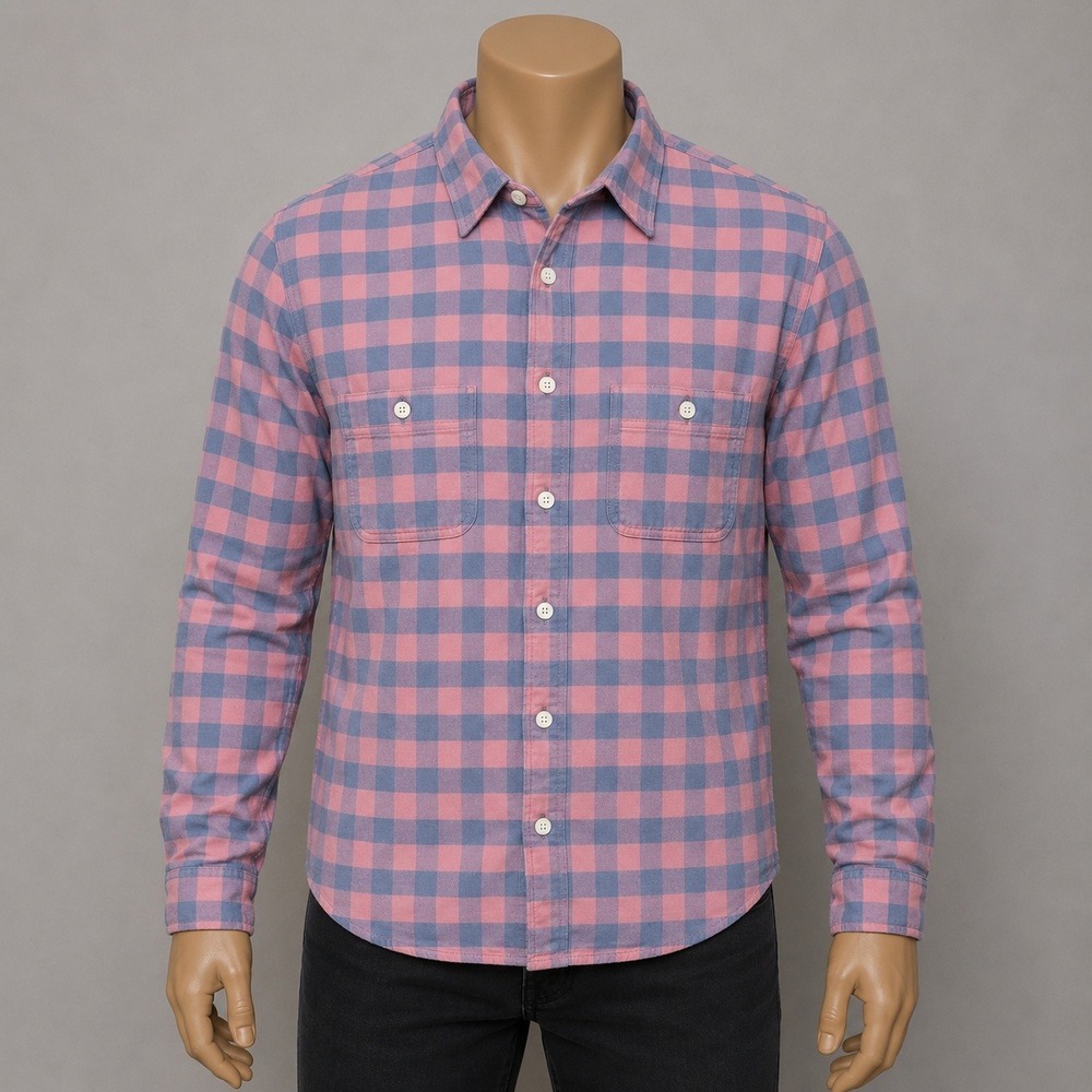 J.Crew Mens XL Flannel Shirt Pink Blue Buffalo Check Plaid Long Sleeve Button Up